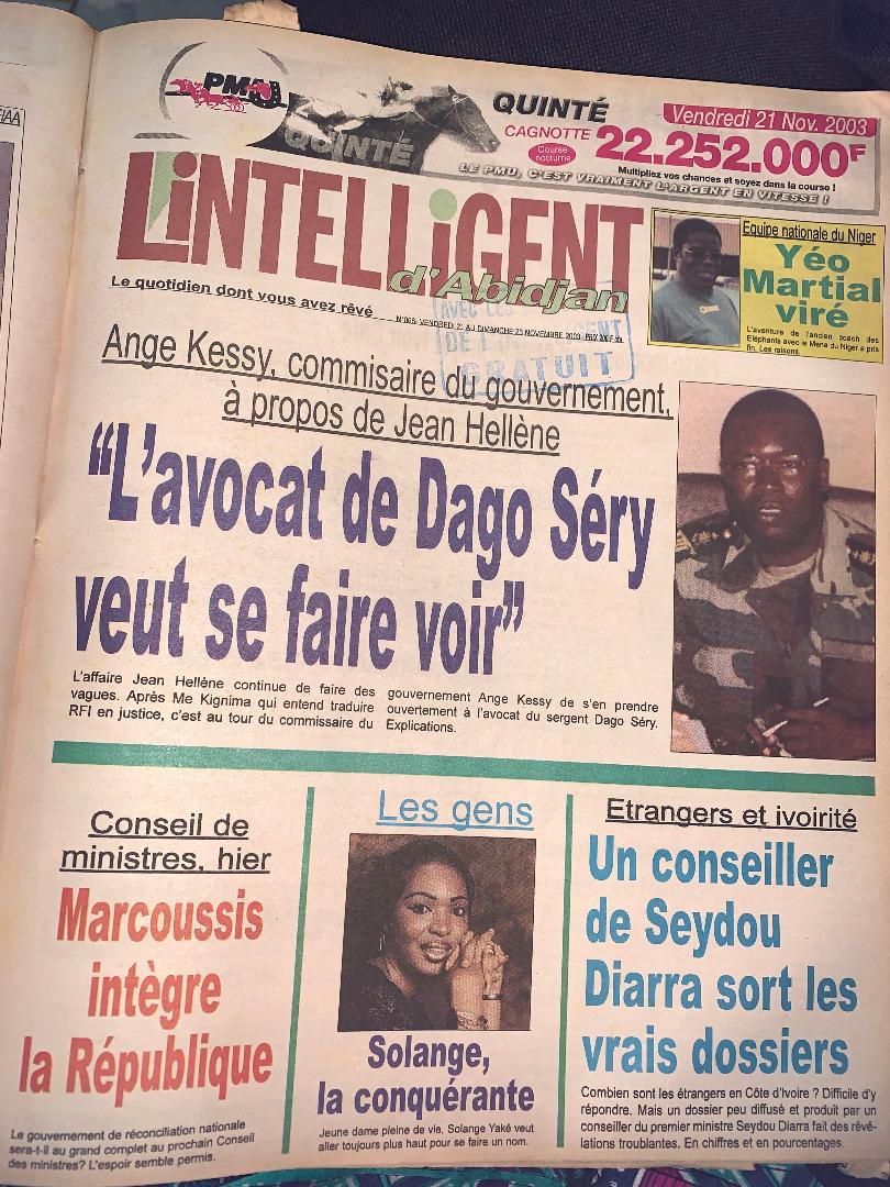 Il y a 20 ans, L'Intelligent d'Abidjan, dans sa livraison N° 066 du vendredi 21 au dimanche 23 novembre 2003 marquait à sa Co-une, ‘