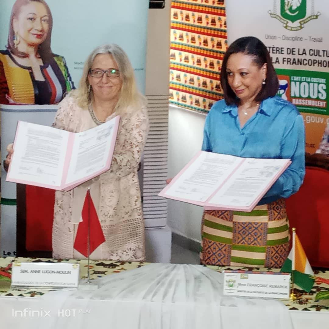 La Côte d’Ivoire à travers, Françoise Remarck, ministre de la Culture et de la Francophonie et la Confédération suisse ont signé
