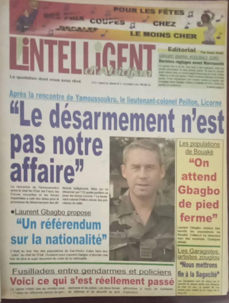 Il y a 20 ans, L'Intelligent d'Aabidjan dans sa parution N° 077 du samedi 06 au dimanche 07 décembre 2003, écrivait